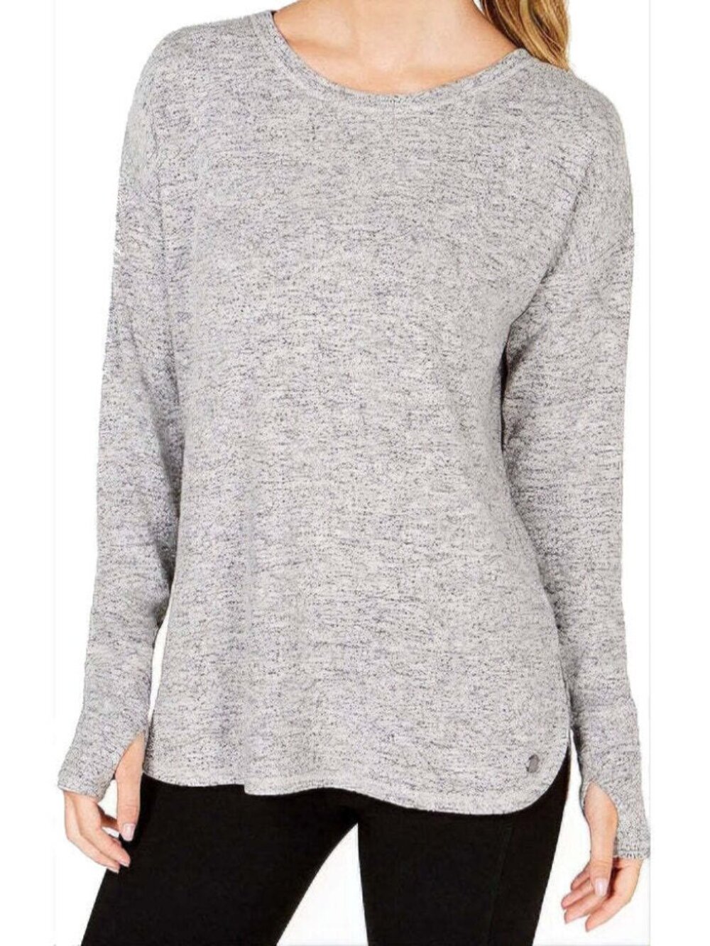 Ideology Womens Activewear Heathered Long Sleeve Top